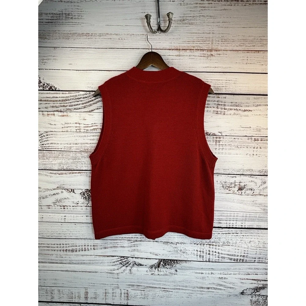 Vintage Sweater Vest Wool Blend Red Button M Pockets V-Neck Academia Silver